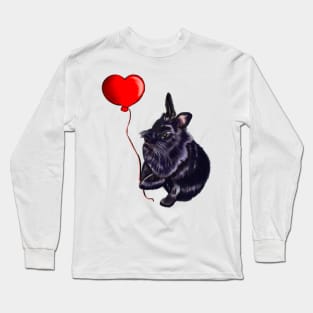 Bunny Rabbits newest Valentine Cute Ebony Lionhead bunny Rabbit love heart balloon. Valentines Day rabbit Long Sleeve T-Shirt